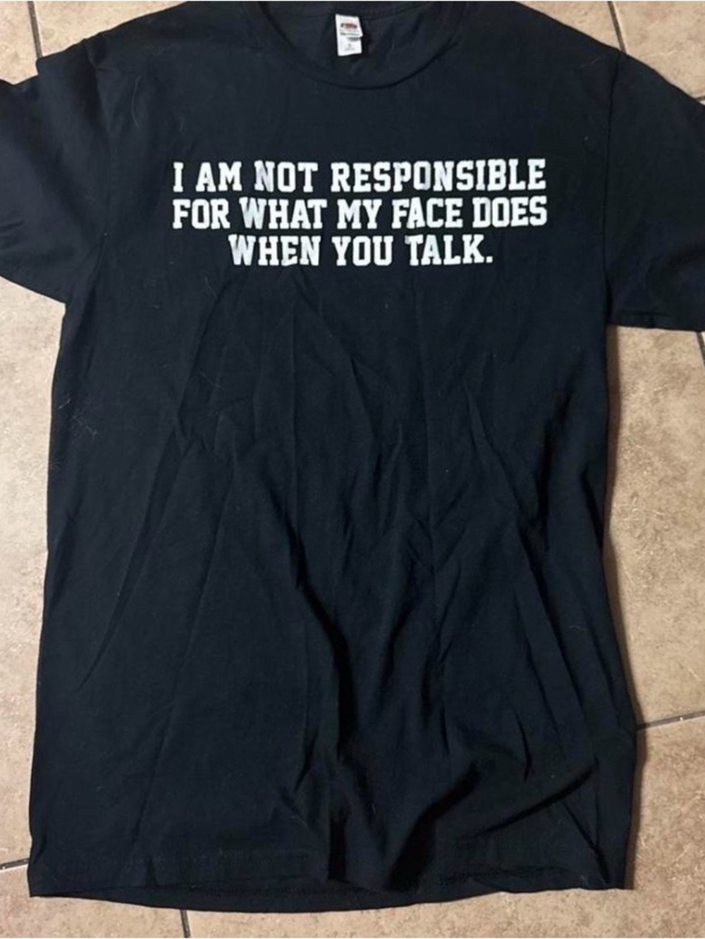 Black Short-Sleeve Graphic Tee with White Statement Text